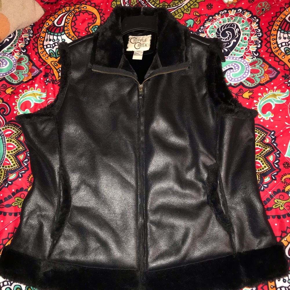 Cripple Creek Faux leather, fur lining Black Vest